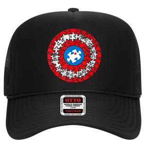 Captain Autism Autism Awareness Month Autism Mom Dad High Crown Mesh Back Trucker Hat