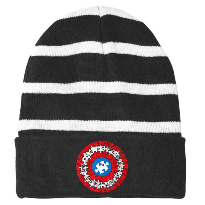 Captain Autism Autism Awareness Month Autism Mom Dad Striped Beanie with Solid Band