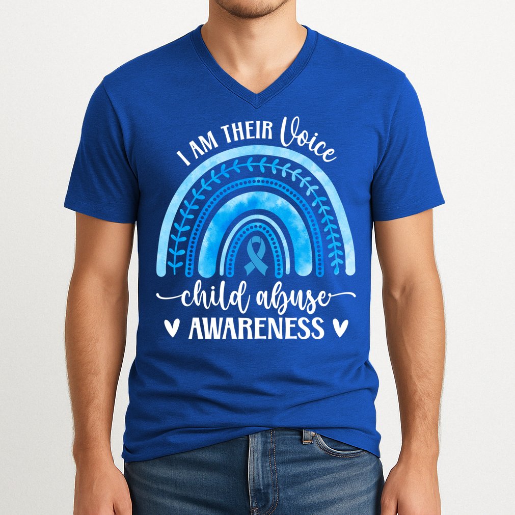 Child Abuse Awareness Rainbow Abuse Prevention Month Funny Gift V-Neck T-Shirt