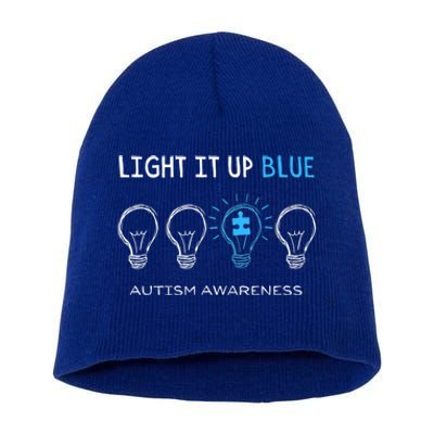 Cool Autism Awareness Gift Light It Up Blue Men Women Kid Toddler Blue Gift Short Acrylic Beanie