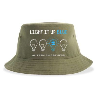 Cool Autism Awareness Gift Light It Up Blue Men Women Kid Toddler Blue Gift Sustainable Bucket Hat