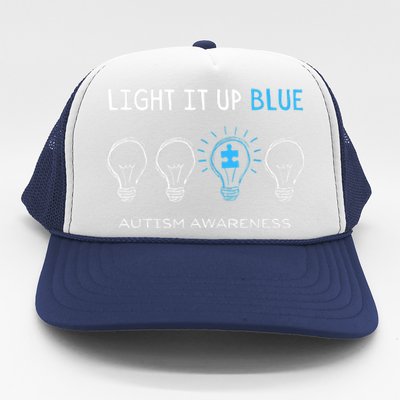 Cool Autism Awareness Gift Light It Up Blue Men Women Kid Toddler Blue Gift Trucker Hat