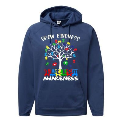 Cute Autism Awareness Tree Of Kindness Puzzle Pieces Performance Fleece Hoodie