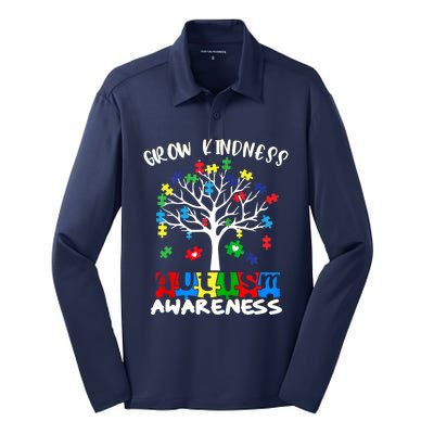 Cute Autism Awareness Tree Of Kindness Puzzle Pieces Silk Touch Performance Long Sleeve Polo