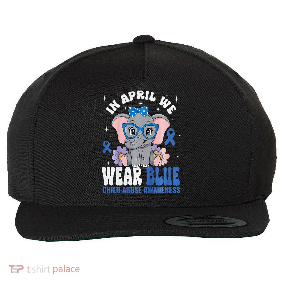 Child Abuse Awareness Elephant In April We Wear Blue Wool Snapback Cap