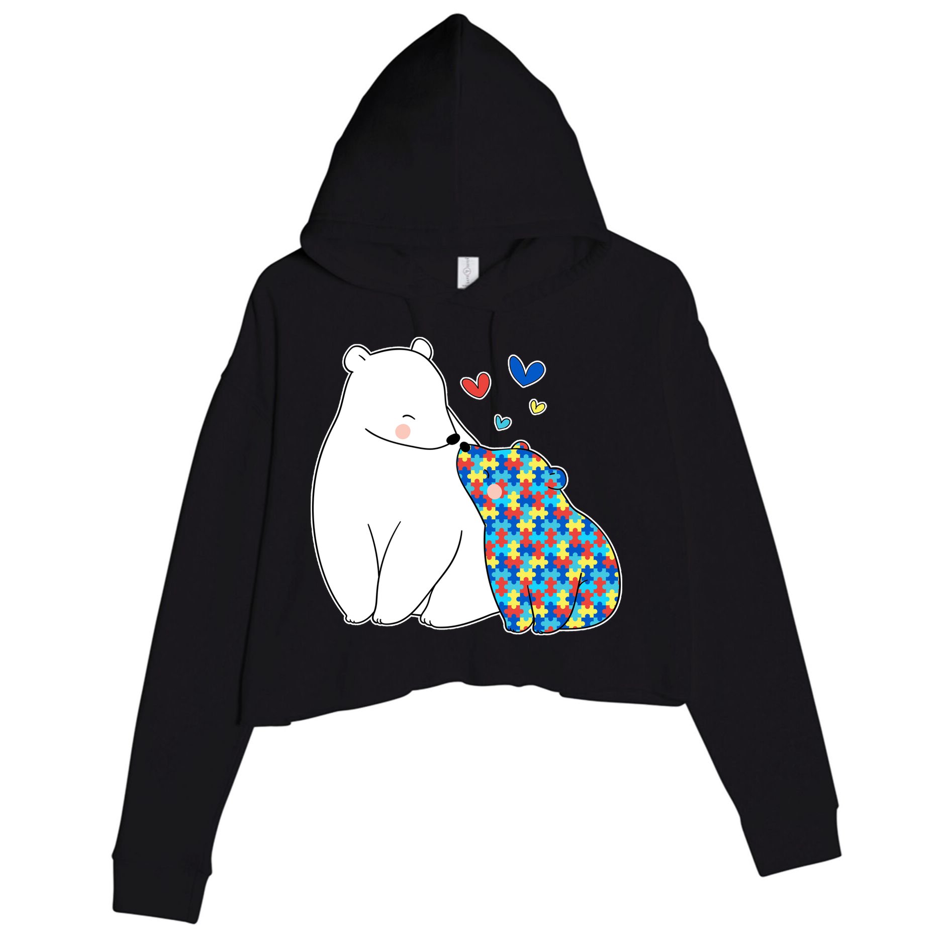 Cute Autism Awareness Polar Bear Puzzle Crop Fleece Hoodie