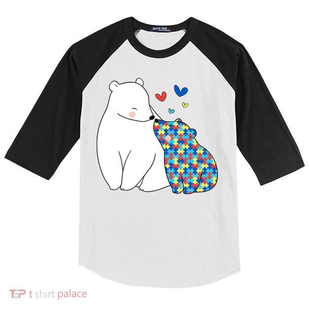 Cute Autism Awareness Polar Bear Puzzle Kids Colorblock Raglan Jersey