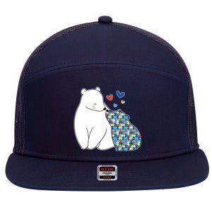 Cute Autism Awareness Polar Bear Puzzle 7 Panel Mesh Trucker Snapback Hat