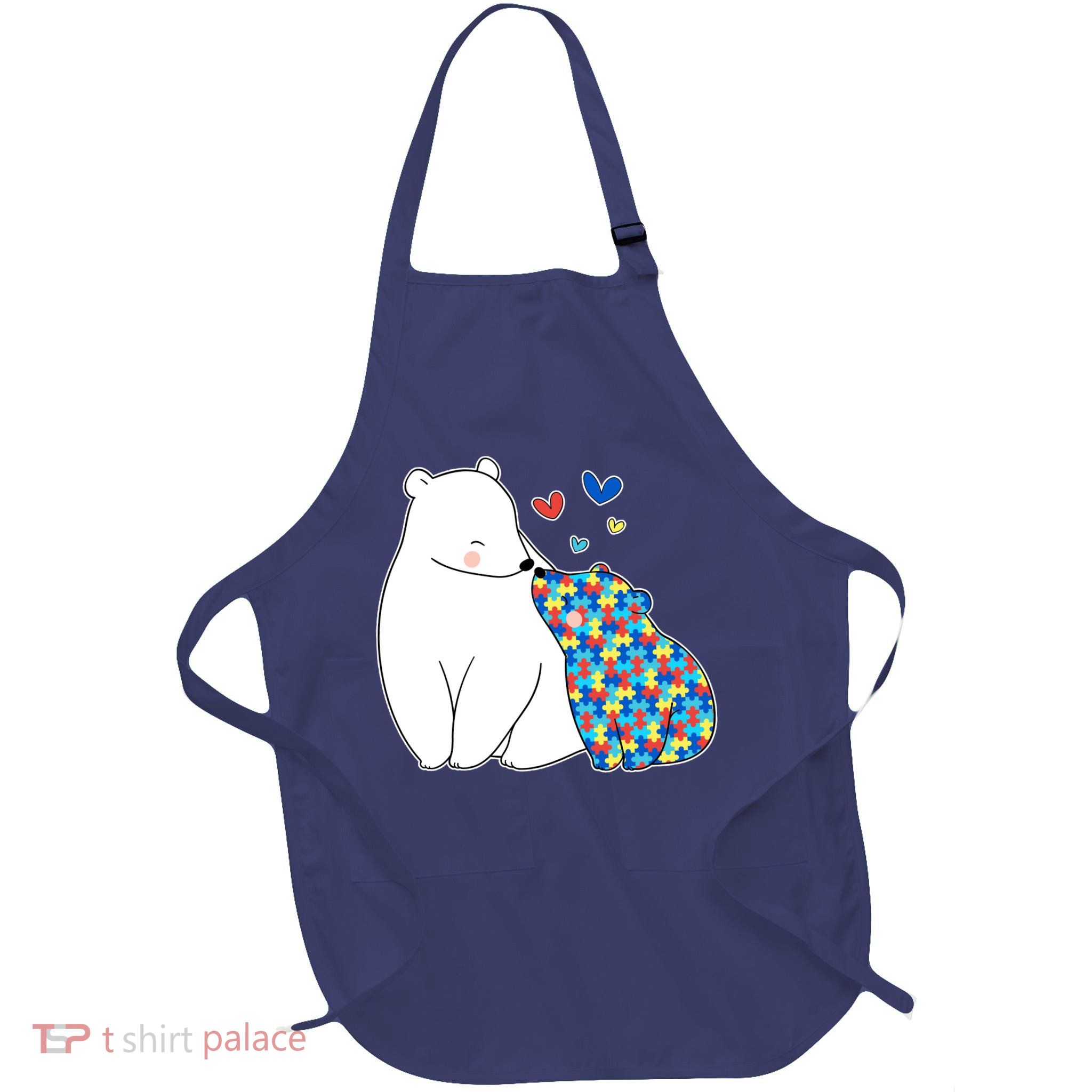Cute Autism Awareness Polar Bear Puzzle Full-Length Apron With Pockets