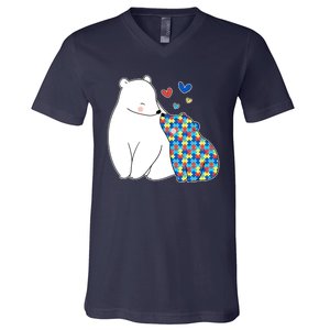 Cute Autism Awareness Polar Bear Puzzle V-Neck T-Shirt