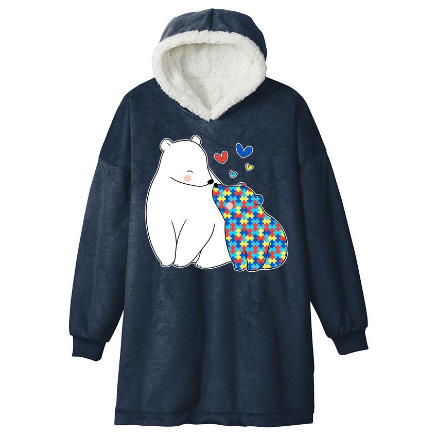 Cute Autism Awareness Polar Bear Puzzle Hooded Wearable Blanket