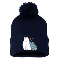 Cute Autism Awareness Polar Bear Puzzle Pom Pom 12in Knit Beanie