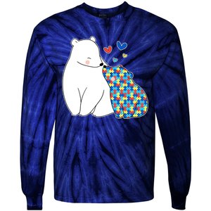 Cute Autism Awareness Polar Bear Puzzle Tie-Dye Long Sleeve Shirt