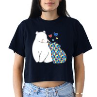 Cute Autism Awareness Polar Bear Puzzle Crop Top