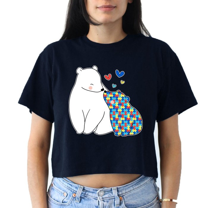Cute Autism Awareness Polar Bear Puzzle Crop Top