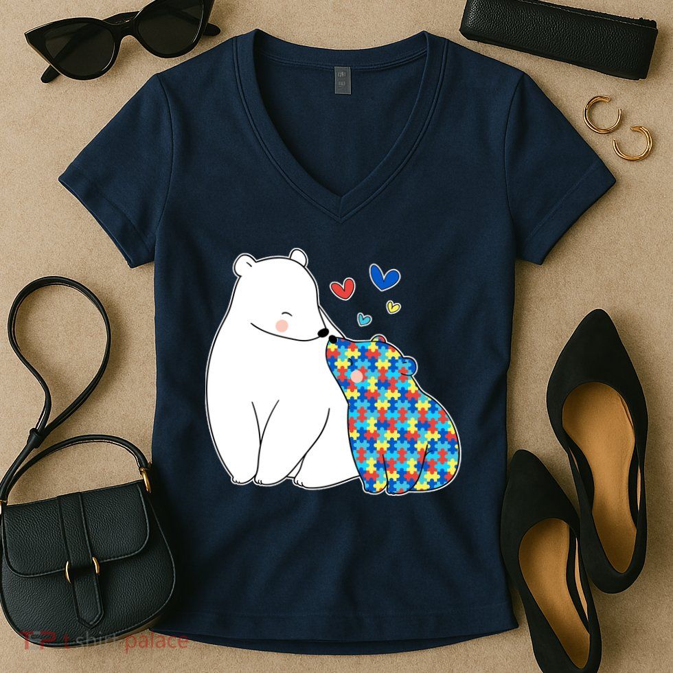 Cute Autism Awareness Polar Bear Puzzle Women's V-Neck T-Shirt