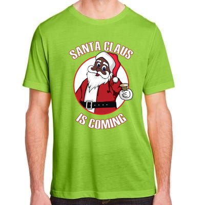 Christmas African American Santa Claus Is Coming Gift Adult ChromaSoft Performance T-Shirt