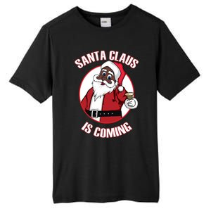 Christmas African American Santa Claus Is Coming Gift Tall Fusion ChromaSoft Performance T-Shirt