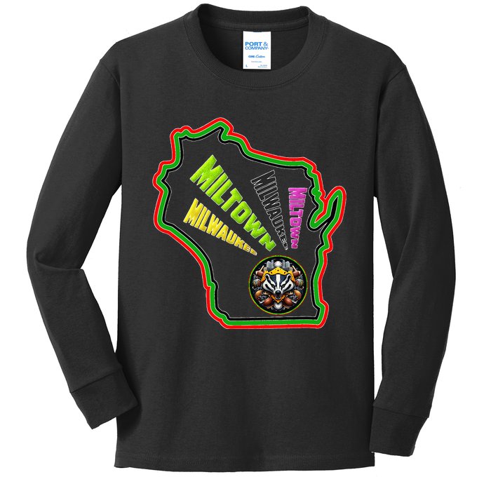 Classic African American Multicolor Wisconsin Milwaukee Kids Long Sleeve Shirt