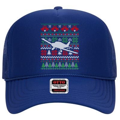 Christmas Airplane Aviation Gift High Crown Mesh Back Trucker Hat