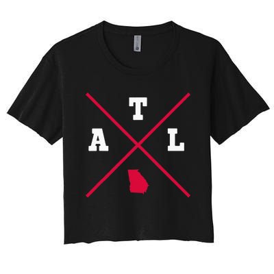 Classic ATL Atlanta Georgia Red Vintage State Outline Women's Crop Top Tee