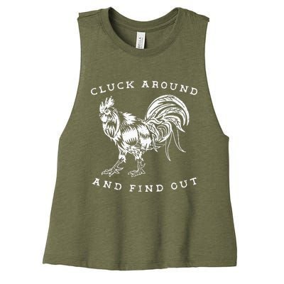 Cluck Around And Find Out Funny Chicken Adult Humor Women's Racerback Cropped Tank