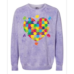 Cute Autism Awareness Rainbow Puzzle Pieces Heart Colorblast Crewneck Sweatshirt