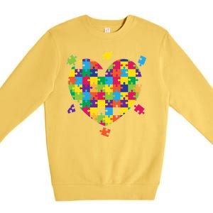 Cute Autism Awareness Rainbow Puzzle Pieces Heart Premium Crewneck Sweatshirt