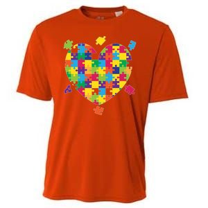 Cute Autism Awareness Rainbow Puzzle Pieces Heart Cooling Performance Crew T-Shirt