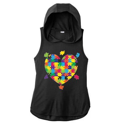 Cute Autism Awareness Rainbow Puzzle Pieces Heart Ladies PosiCharge Tri-Blend Wicking Draft Hoodie Tank