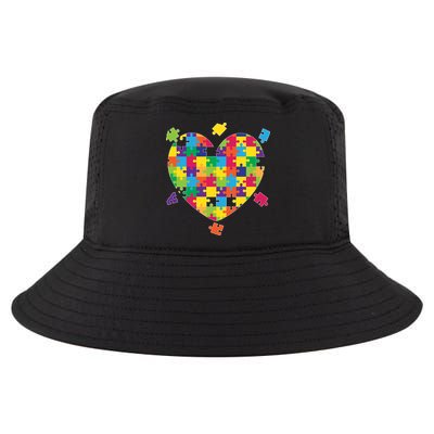 Cute Autism Awareness Rainbow Puzzle Pieces Heart Cool Comfort Performance Bucket Hat