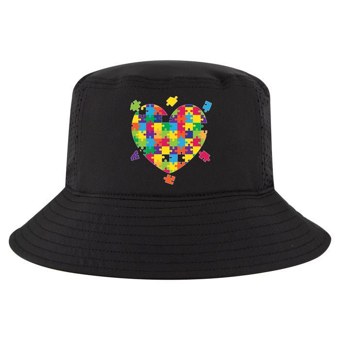 Cute Autism Awareness Rainbow Puzzle Pieces Heart Cool Comfort Performance Bucket Hat