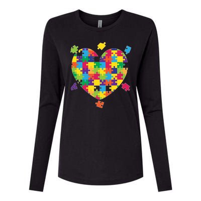 Cute Autism Awareness Rainbow Puzzle Pieces Heart Womens Cotton Relaxed Long Sleeve T-Shirt