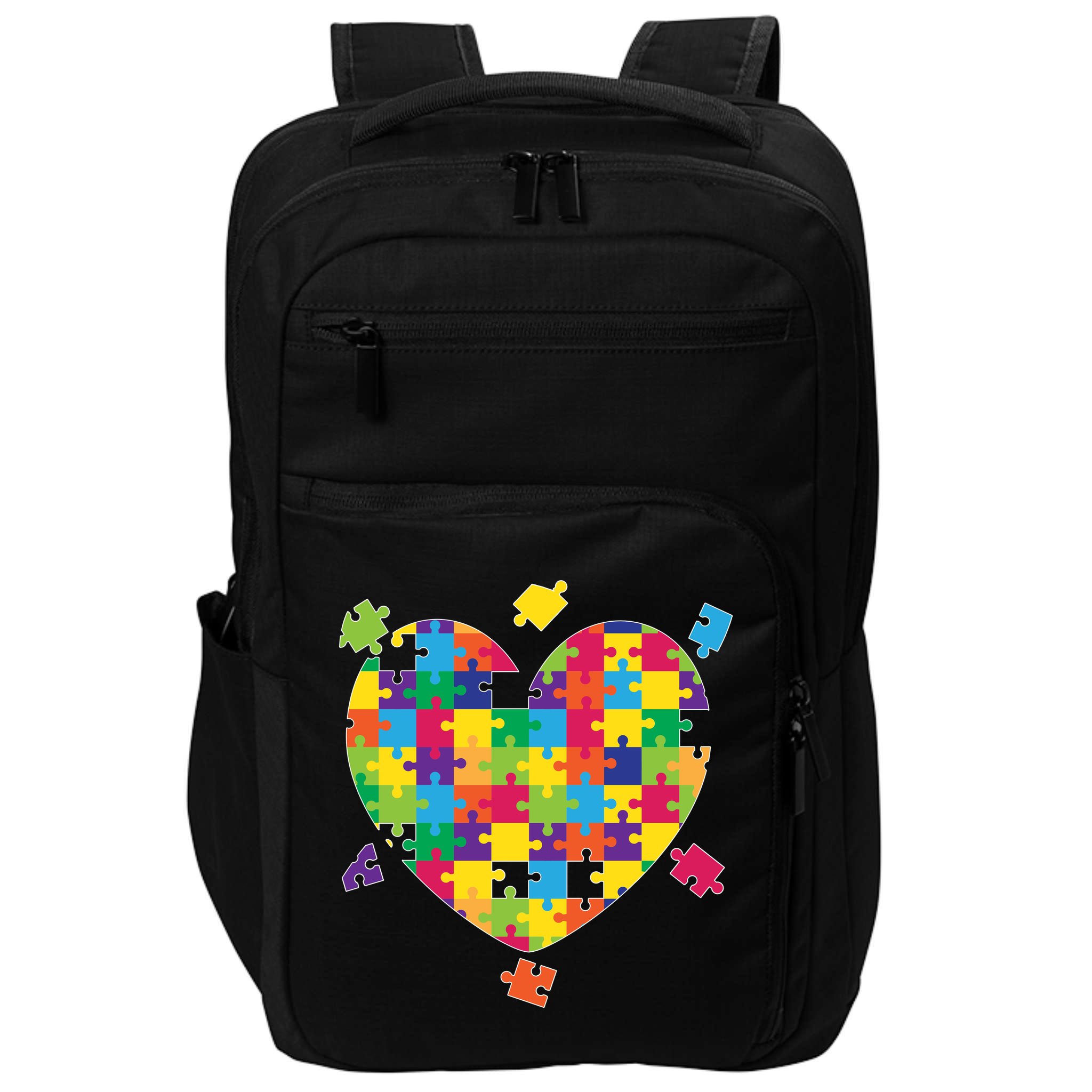 Cute Autism Awareness Rainbow Puzzle Pieces Heart Impact Tech Backpack