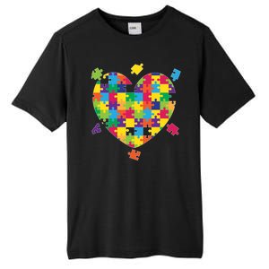 Cute Autism Awareness Rainbow Puzzle Pieces Heart Tall Fusion ChromaSoft Performance T-Shirt