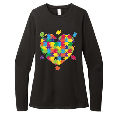 Cute Autism Awareness Rainbow Puzzle Pieces Heart Womens CVC Long Sleeve Shirt