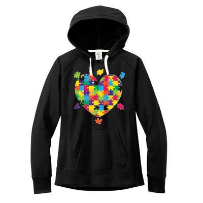 Cute Autism Awareness Rainbow Puzzle Pieces Heart Women's Fleece Hoodie