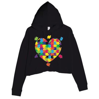 Cute Autism Awareness Rainbow Puzzle Pieces Heart Crop Fleece Hoodie