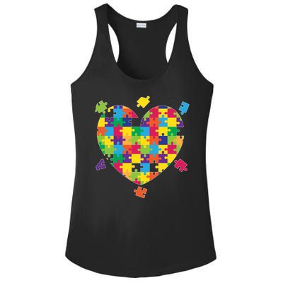 Cute Autism Awareness Rainbow Puzzle Pieces Heart Ladies PosiCharge Competitor Racerback Tank