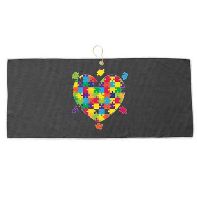 Cute Autism Awareness Rainbow Puzzle Pieces Heart Large Microfiber Waffle Golf Towel