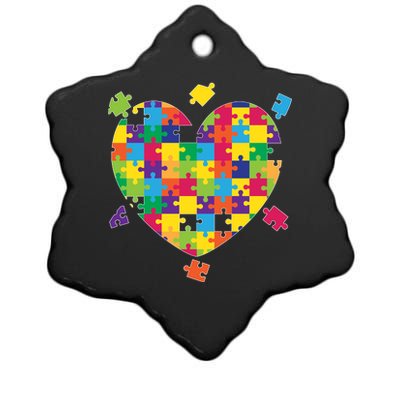 Cute Autism Awareness Rainbow Puzzle Pieces Heart Ceramic Star Ornament