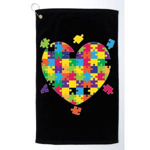 Cute Autism Awareness Rainbow Puzzle Pieces Heart Platinum Collection Golf Towel