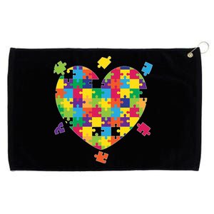 Cute Autism Awareness Rainbow Puzzle Pieces Heart Grommeted Golf Towel