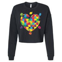 Cute Autism Awareness Rainbow Puzzle Pieces Heart Cropped Pullover Crew