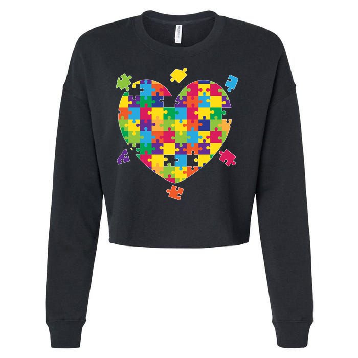 Cute Autism Awareness Rainbow Puzzle Pieces Heart Cropped Pullover Crew