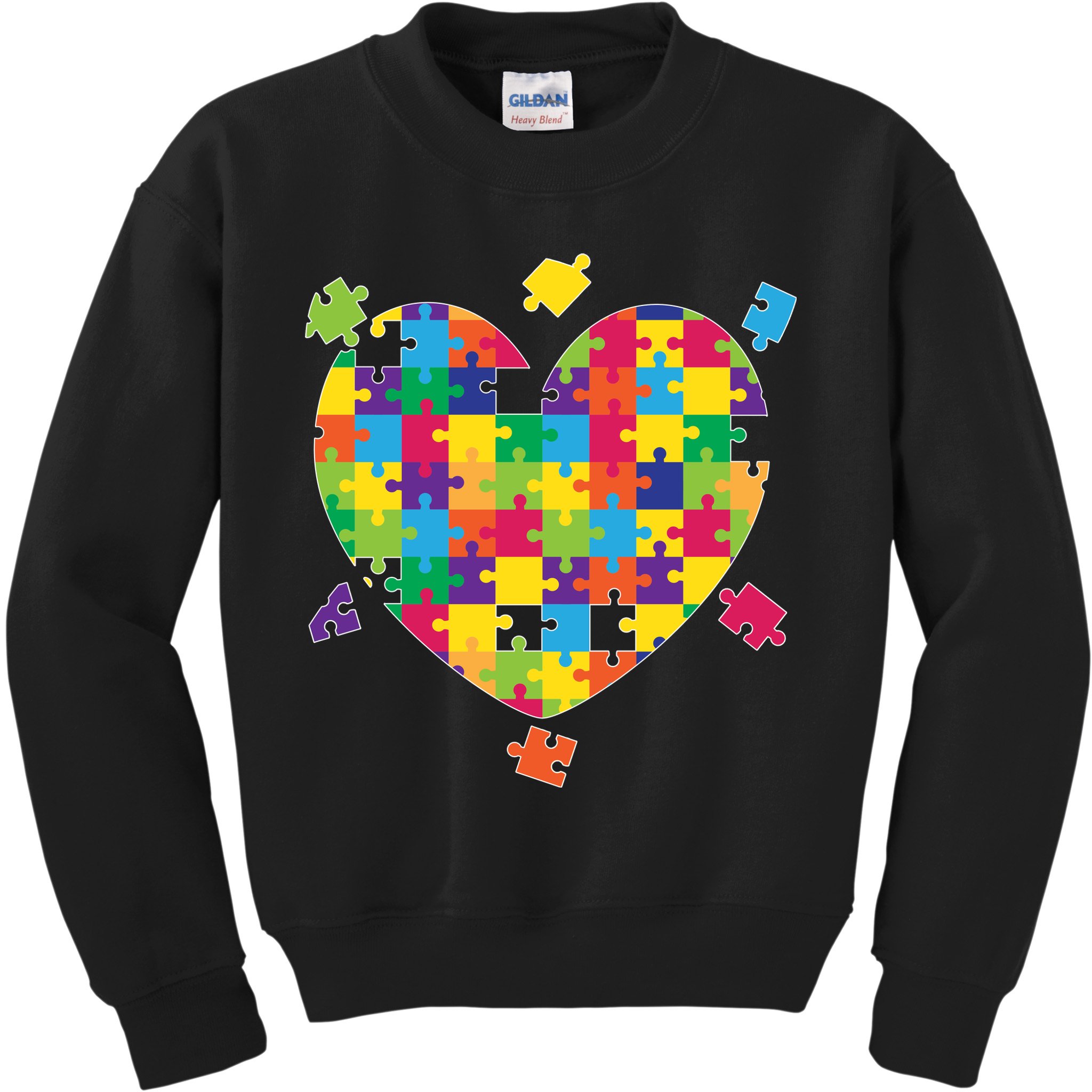 Cute Autism Awareness Rainbow Puzzle Pieces Heart Kids Sweatshirt