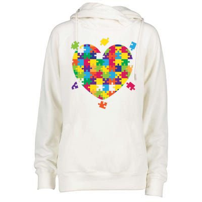 Cute Autism Awareness Rainbow Puzzle Pieces Heart Womens Funnel Neck Pullover Hood