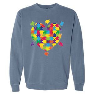 Cute Autism Awareness Rainbow Puzzle Pieces Heart Garment-Dyed Sweatshirt