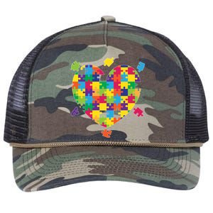 Cute Autism Awareness Rainbow Puzzle Pieces Heart Retro Rope Trucker Hat Cap