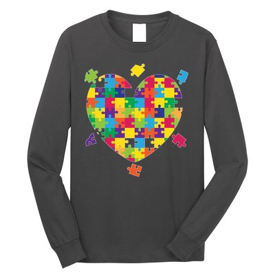 Cute Autism Awareness Rainbow Puzzle Pieces Heart Long Sleeve Shirt